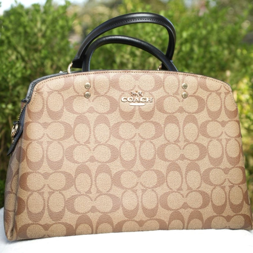 Coach 91495 Lillie Carryall In Signature Canvas Handbag Women Khaki Black -